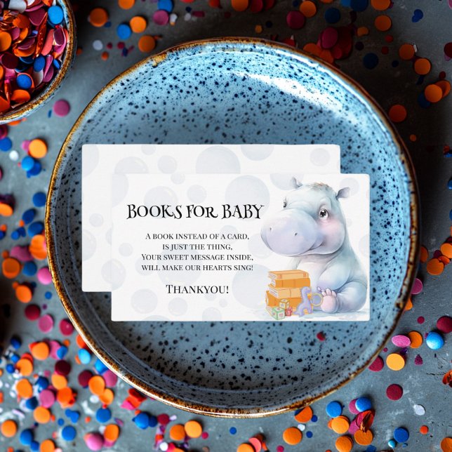 Hippo Themed Baby Shower Books For Baby Enclosure Card (Books For Baby Hippo Theme)