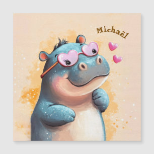 Hippo Valentine's Day Heart Badge Kids School