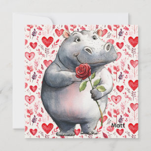 Hippo  Valentine's Day with lots of hearts Holiday Card