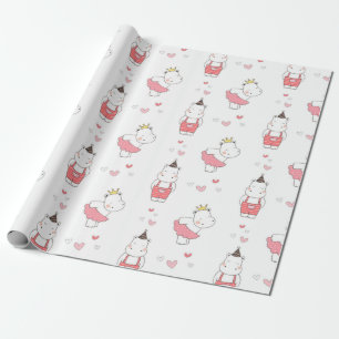 Hippo Valentines Love Pattern Wrapping Paper