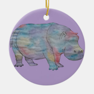 Hippo watercolour ceramic ornament