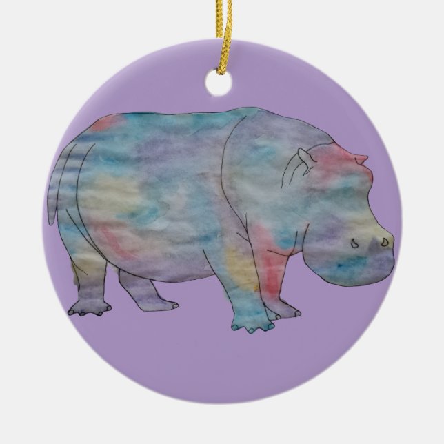 Hippo watercolour ceramic ornament (Front)