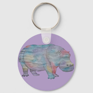 Hippo watercolour key ring