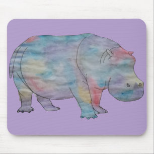 Hippo watercolour mouse pad