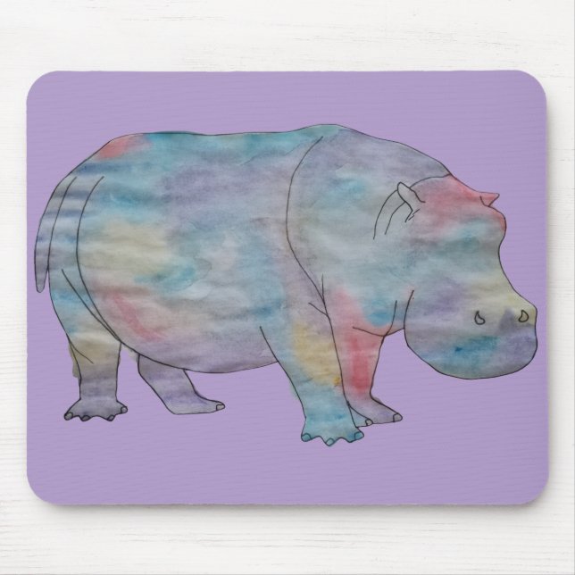 Hippo watercolour mouse pad (Front)