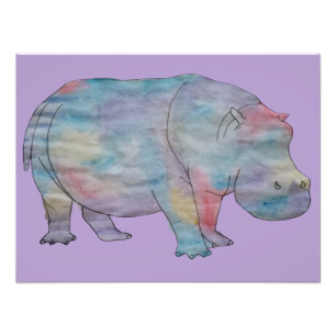 Hippo watercolour photo print