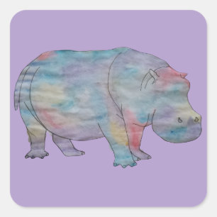 Hippo watercolour square sticker
