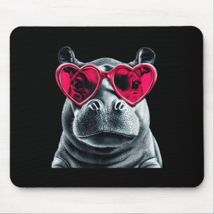 Hippo Wearing Gles Heart Valentines Day Hippopotam Mouse Pad
