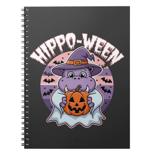 Hippo-ween Spooky Halloween Moo Deng Hippo Ghost Notebook (Front)