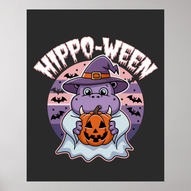Hippo-ween Spooky Halloween Moo Deng Hippo Ghost Poster (Front)