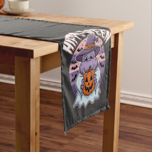 Hippo-ween Spooky Halloween Moo Deng Hippo Ghost Short Table Runner