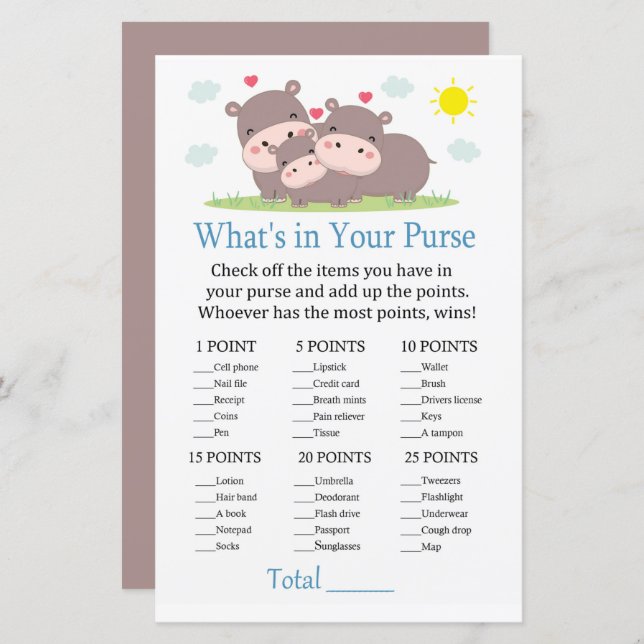 Hippo What's in your purse game (Front/Back)