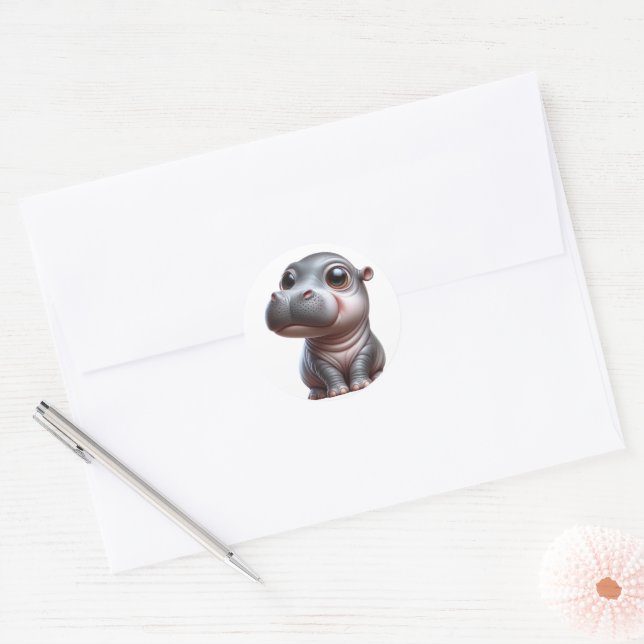 Hippo Whimsy Adorable Cartoon Hippo Character Post Classic Round Sticker (Envelope)