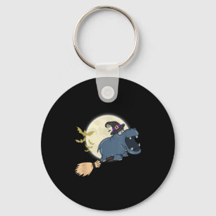 Hippo Witch Hat Riding Broom Stick Zoo Animal Love Key Ring