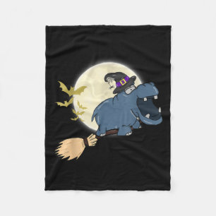 Hippo Witch Riding Broom Funny Halloween Animal Fleece Blanket