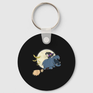 Hippo Witch Riding Broom Funny Halloween Animal Key Ring