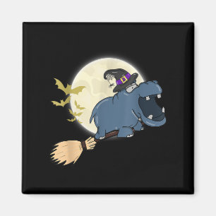 Hippo Witch Riding Broom Funny Halloween Animal Magnet