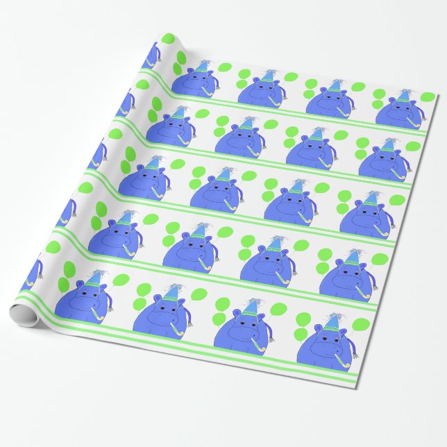 Hippo with Balloons Wrapping Paper (Unrolled)