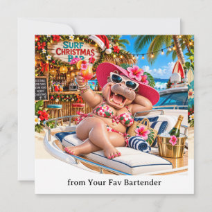 Hippo with Christmas Cocktail Party Greeting Card