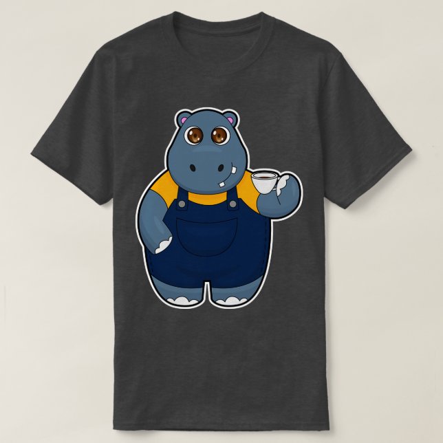 Hippo with Cup of Coffee 2 T-Shirt (Design Front)