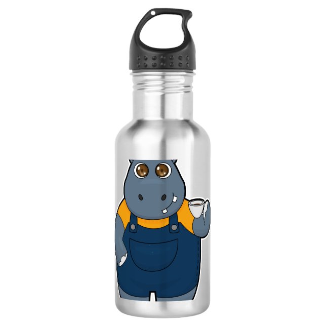 Hippo with Cup of Coffee 710 Ml Water Bottle (Front)
