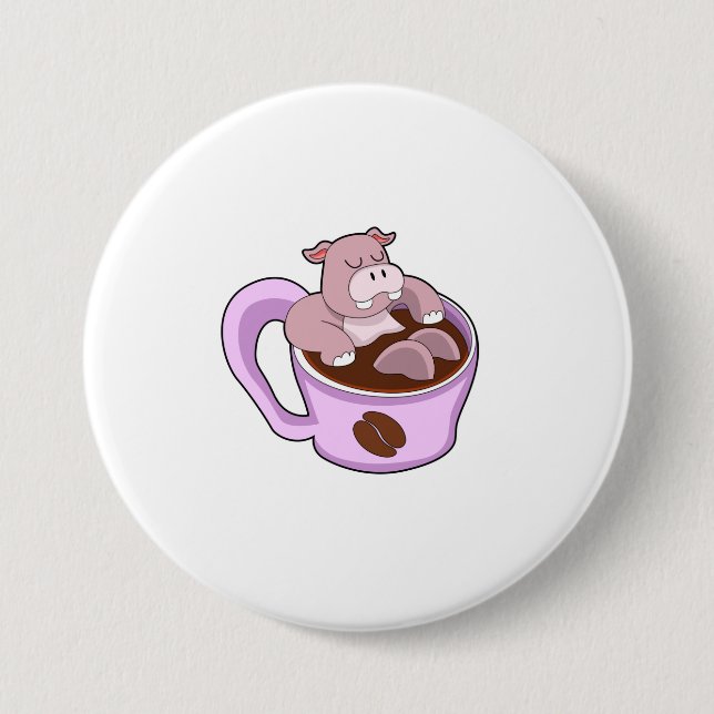 Hippo with Cup of Coffee 7.5 Cm Round Badge (Front)