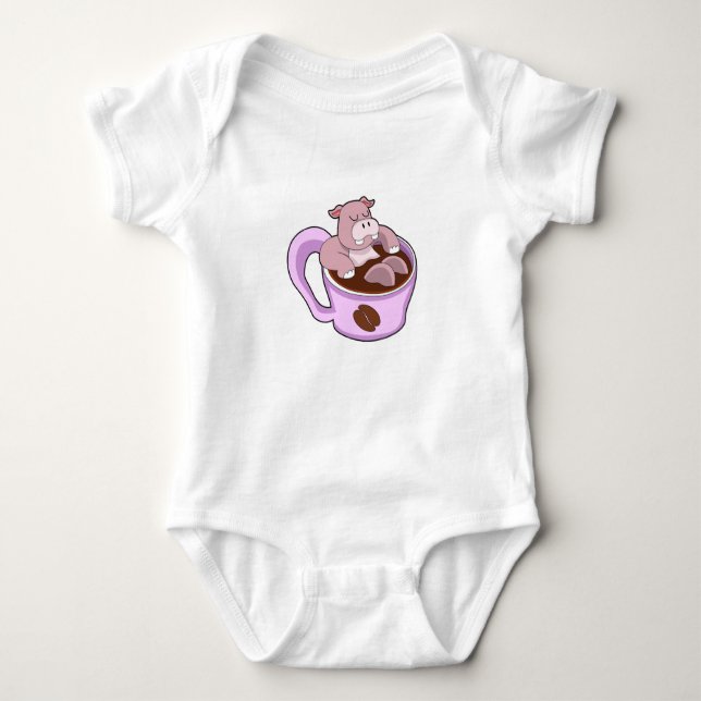 Hippo with Cup of Coffee Baby Bodysuit (Front)