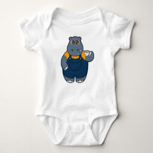 Hippo with Cup of Coffee Baby Bodysuit