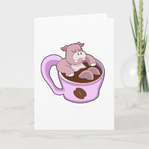 Hippo with Cup of Coffee Card