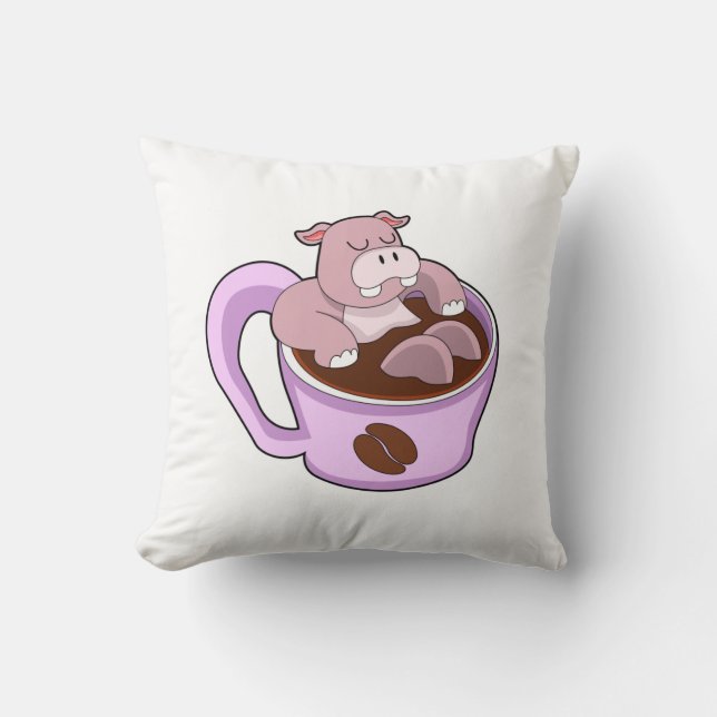 Hippo with Cup of Coffee Cushion (Front)