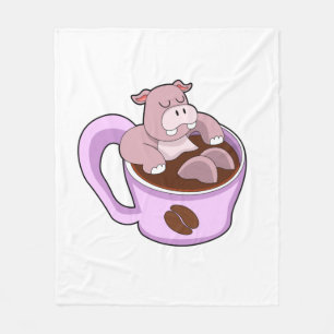 Hippo with Cup of Coffee Fleece Blanket