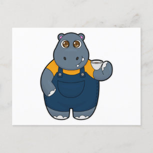 Hippo with Cup of Coffee Postcard