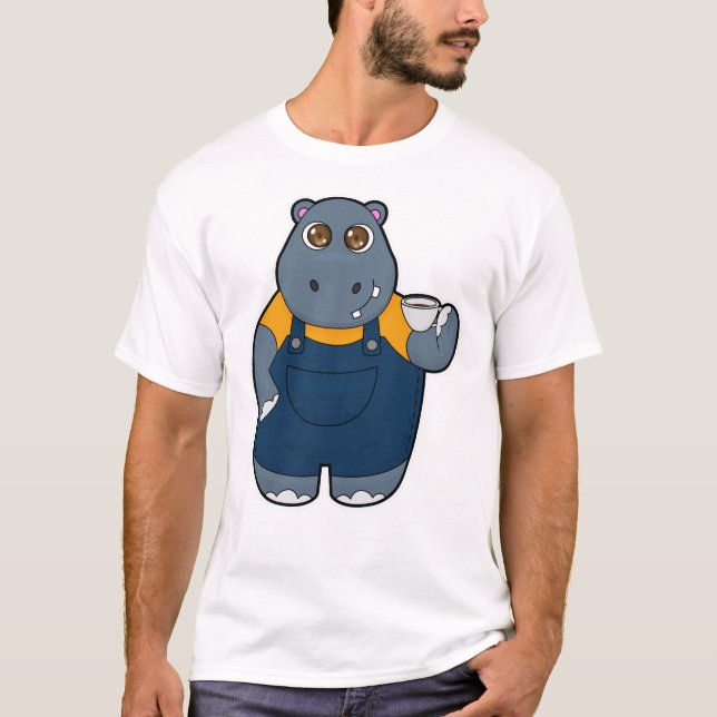 Hippo with Cup of Coffee T-Shirt (Front)