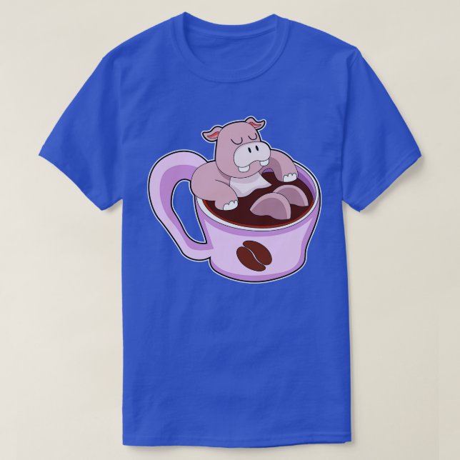 Hippo with Cup of Coffee T-Shirt (Design Front)