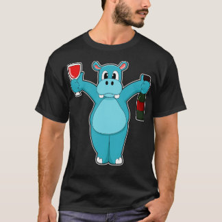 Hippo with Glass of Wine Bottle Wine T-Shirt