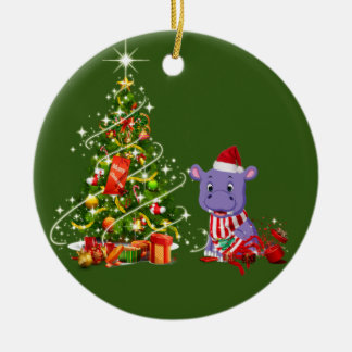 Hippo With Hat Scafts Christmas Ceramic Ornament