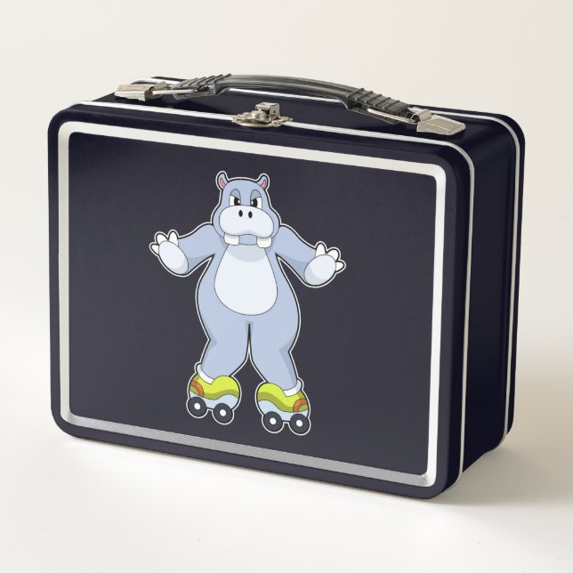 Hippo with Roller skates Metal Lunch Box (Front)
