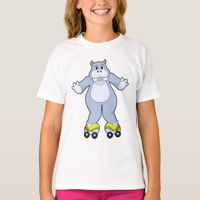 Hippo with Roller skates T-Shirt (Front)