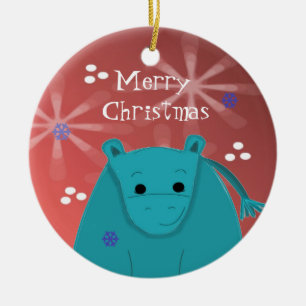 Hippo with Snowflake Design Ceramic Ornament