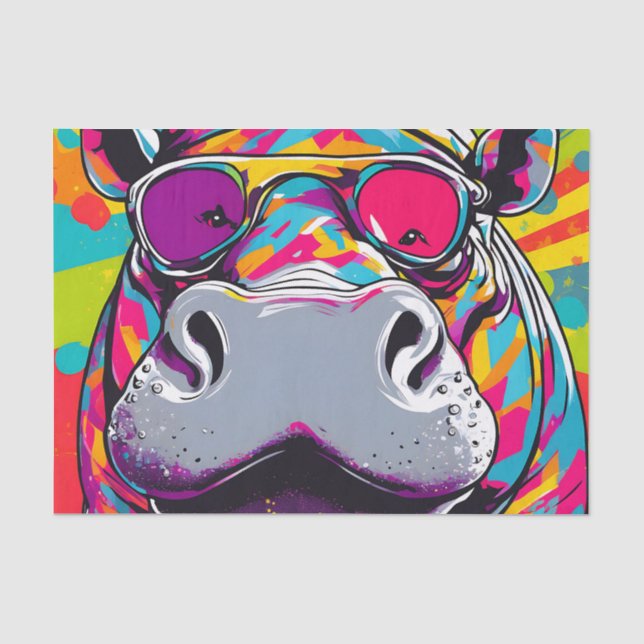 Hippo With Sunglasses Pop Art Tissue Paper (Front)