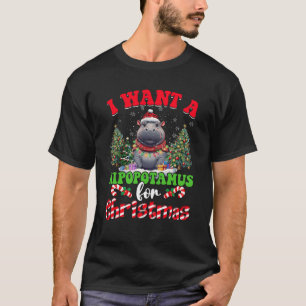 Hippo Xmas Tree Lights I Want A Hippopotamus For C T-Shirt