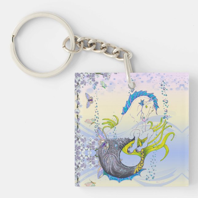 Hippocampus (skull) w/blue/purple/beige) key ring (Front)