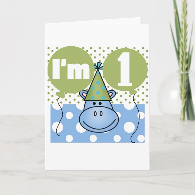 Hippopotamus 1st Birthday Tshirts and Gifts Card (Front)