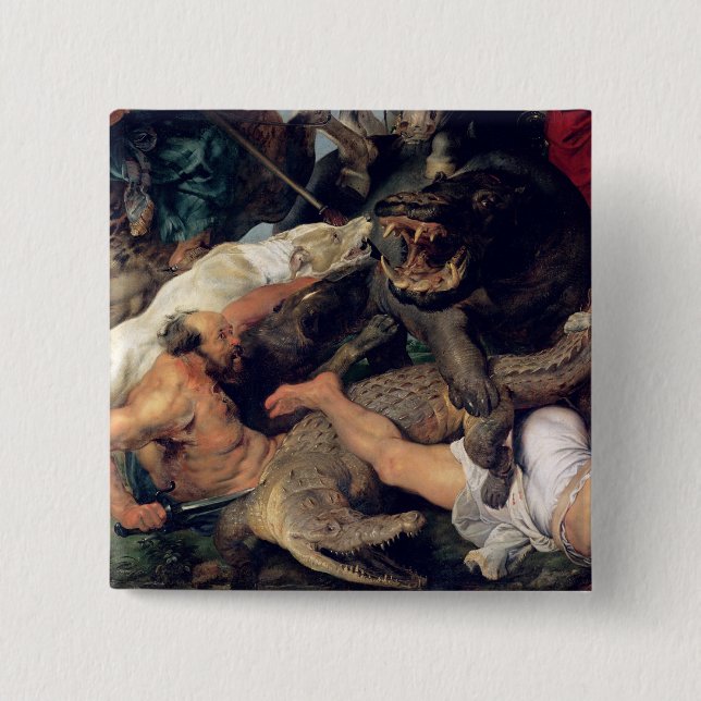 Hippopotamus and Crocodile Hunt, c.1615-16 15 Cm Square Badge (Front)