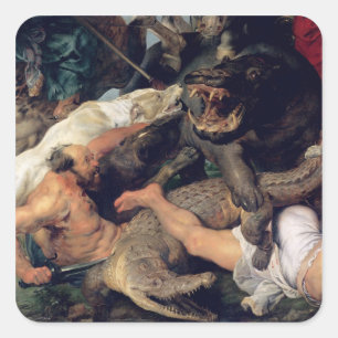 Hippopotamus and Crocodile Hunt, c.1615-16 Square Sticker