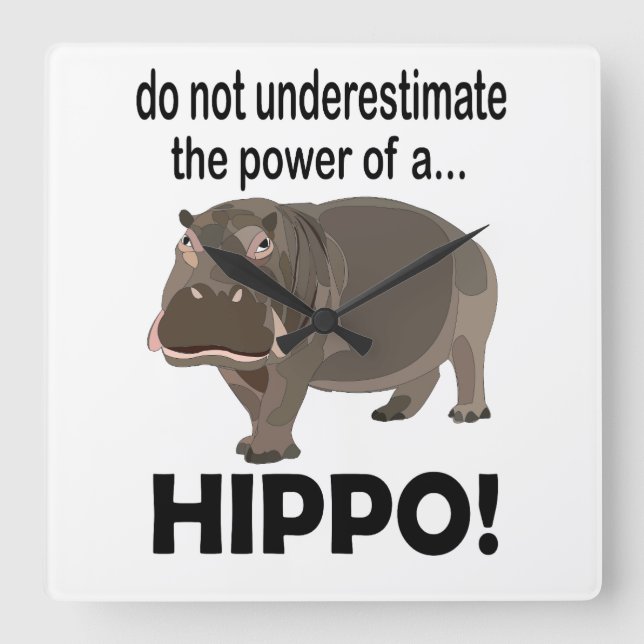 Hippopotamus Animal Funny Hippo Square Wall Clock (Front)