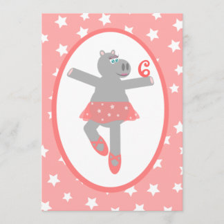 Hippopotamus Ballerina Ballet Birthday Party Invitation