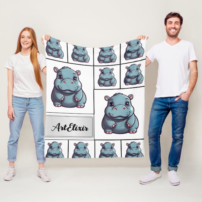 Hippopotamus Blue Print Fleece Blanket (In Situ)