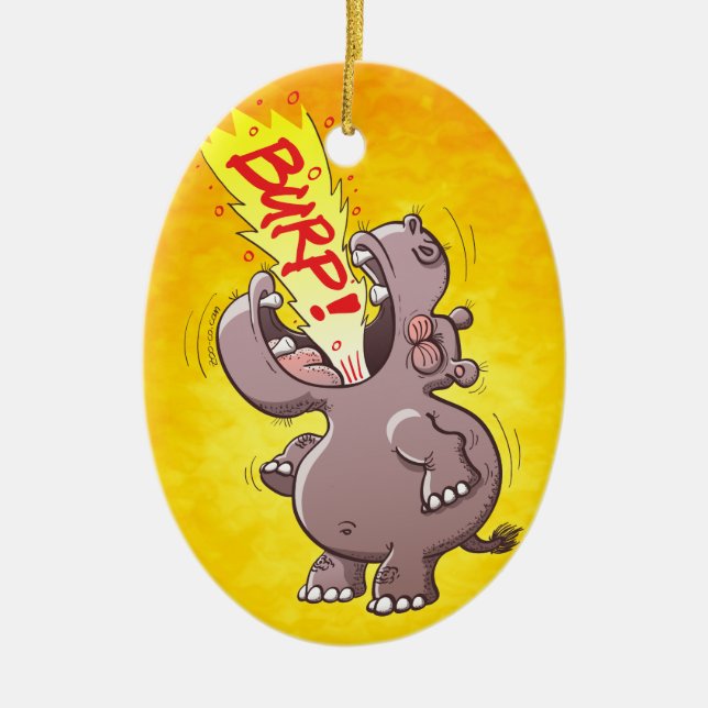 Hippopotamus Burping Loudly Ceramic Ornament (Front)