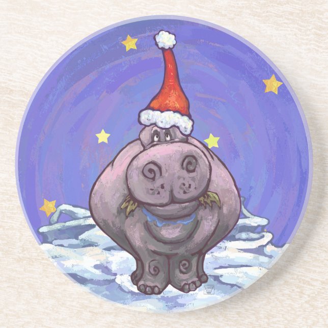 Hippopotamus Christmas Coaster (Front)
